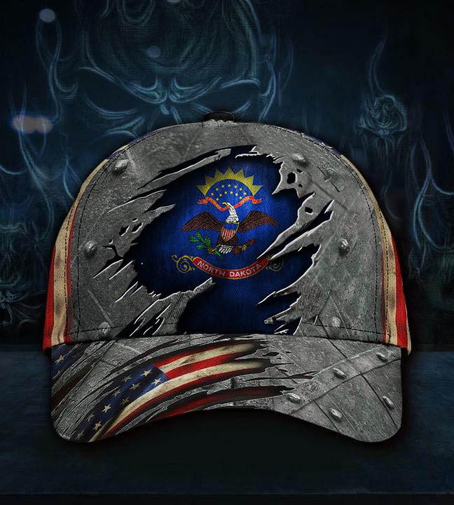 Adeenyc North Dakota State Flag Hat 3D Printed American Flag Vintage Patriotic Hat For Men Classic Cap Trucker Hats Custom Hats Gifts For Men & Women