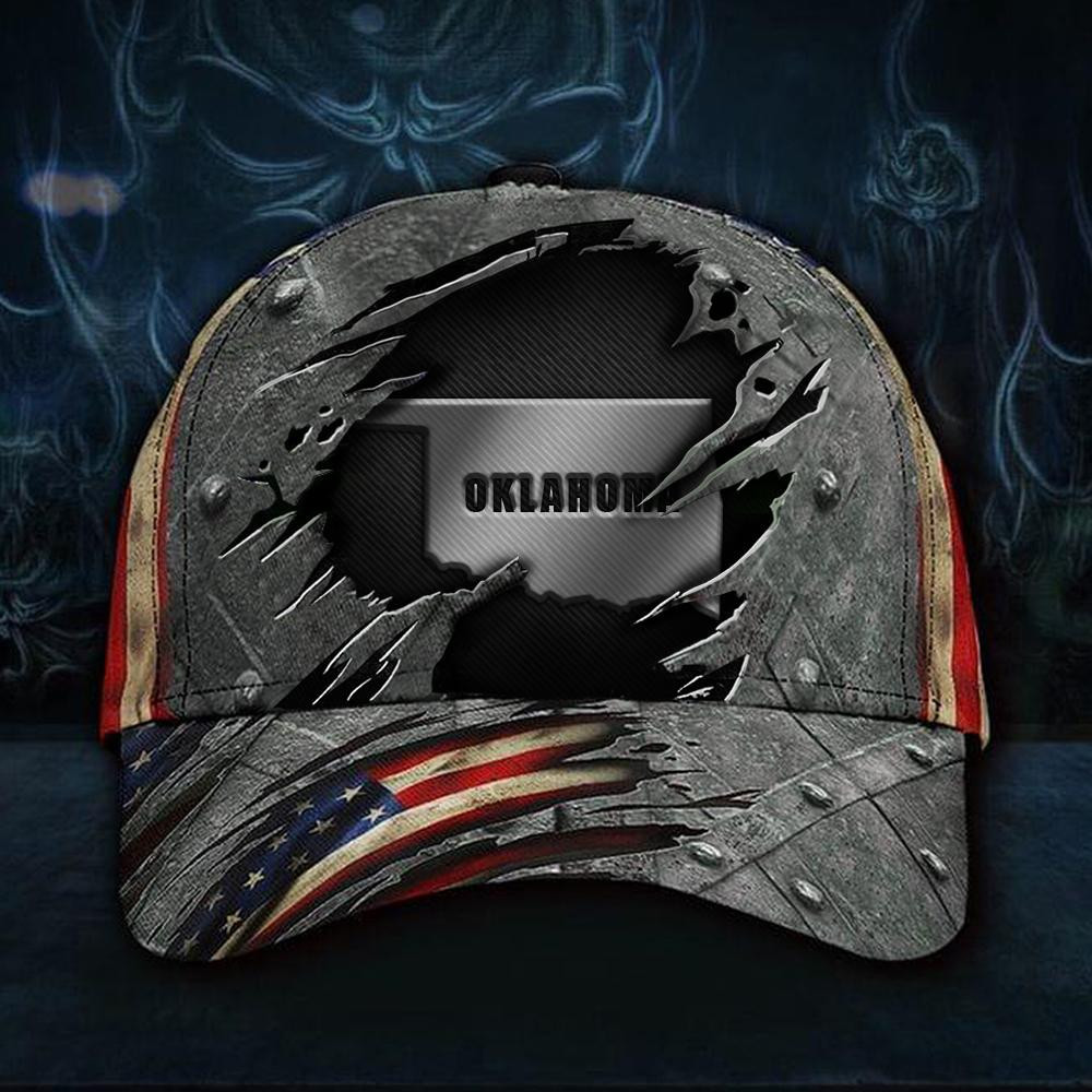 Adeenyc Oklahoma Map Cap Patriotic American Flag Hat Vintage Honor Oklahoma State Merchandise Classic Cap Trucker Hats Custom Hats Gifts For Men & Women