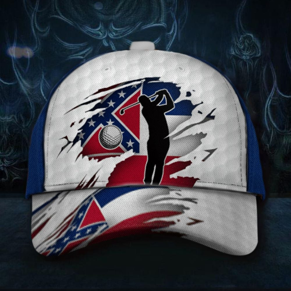 Adeenyc Old Mississippi Flag Golf Classic Cap Mens Patriotic Golf Gifts For Dad Trucker Hats Custom Hats Gifts For Men & Women