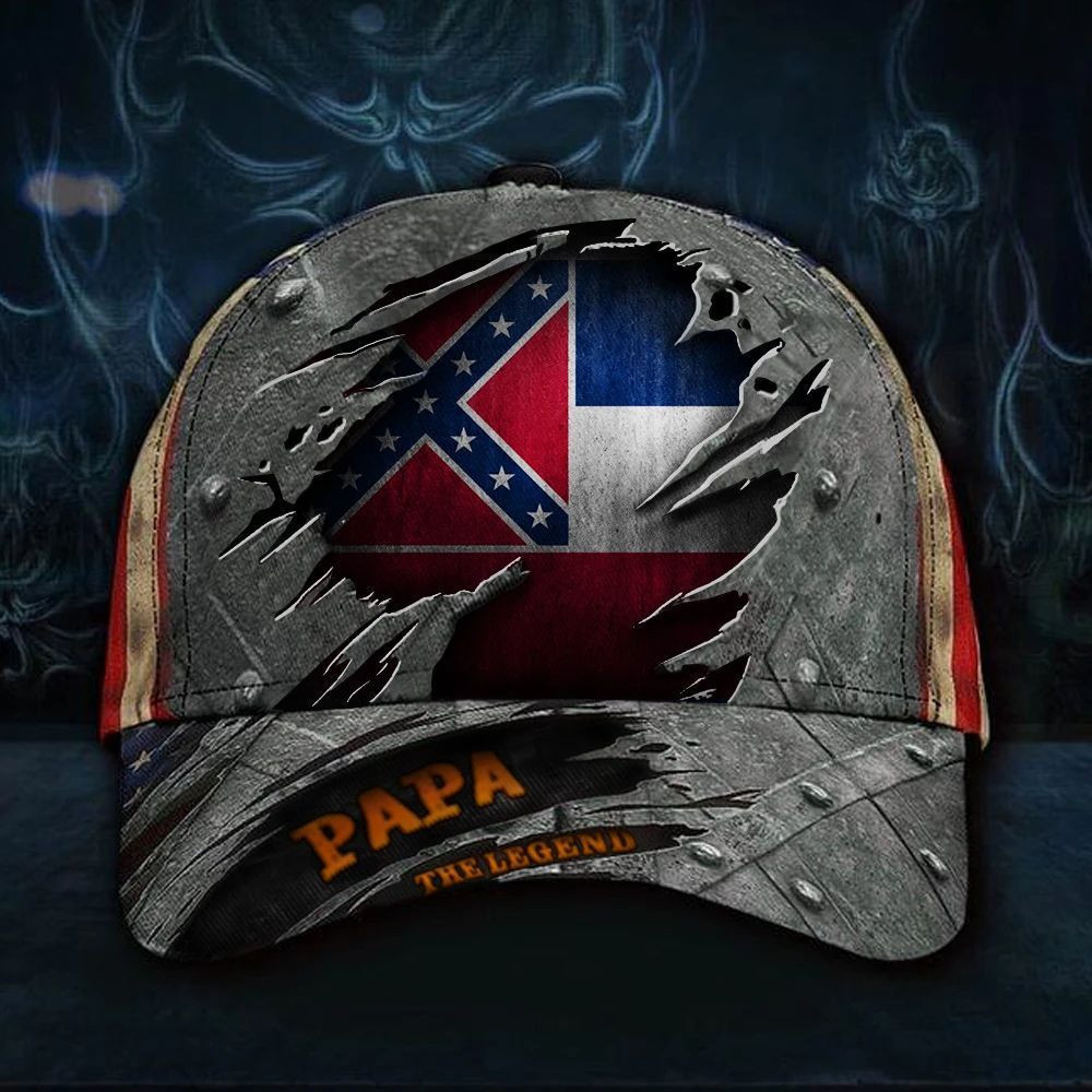 Adeenyc Old Mississippi Papa The Legend 3D Hat Vintage USA Flag Cap Unique Gift For Dad To Be Trucker Hats Custom Hats Gifts For Men & Women