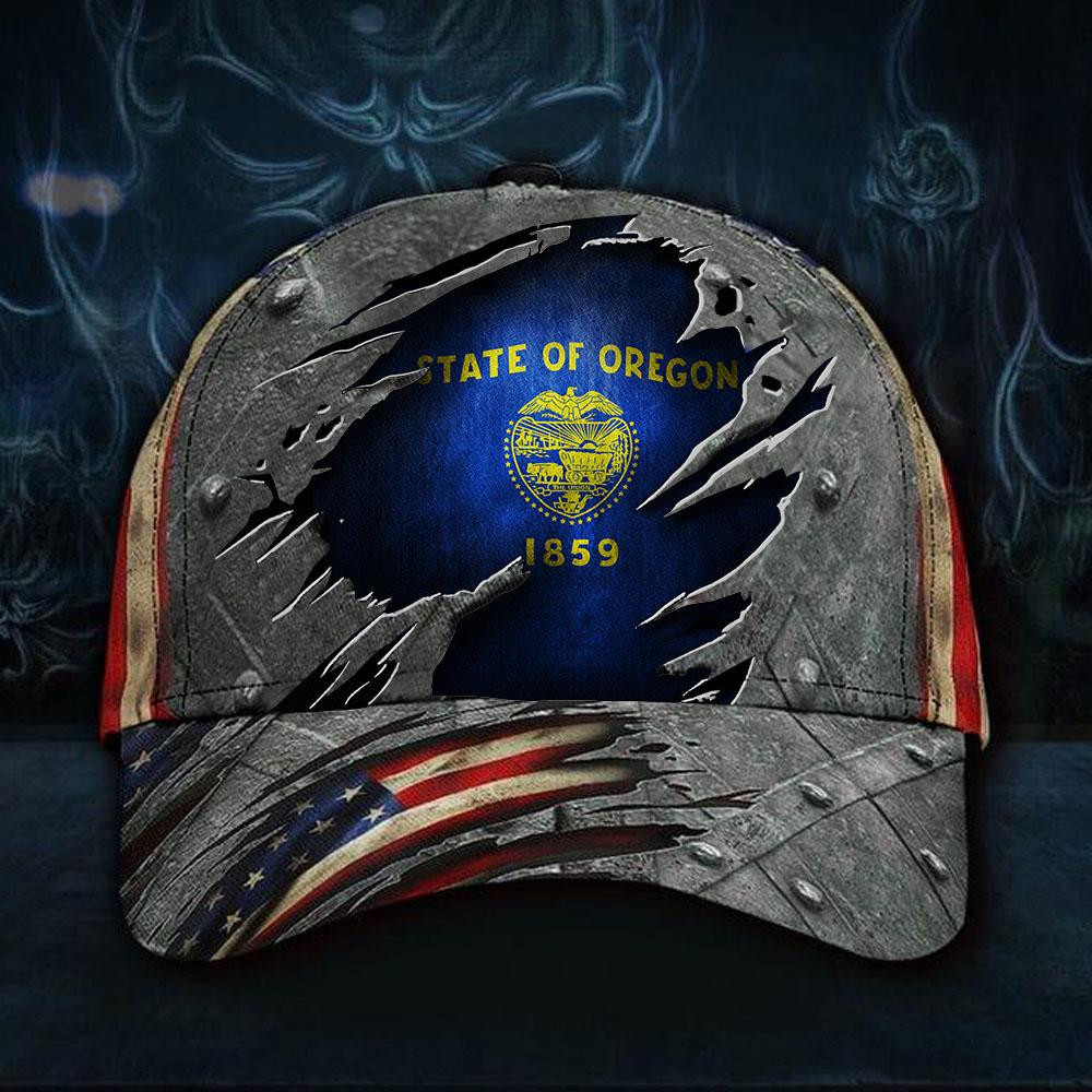 Adeenyc Oregon State Flag Hat 3D Printed Patriotic US Flag Vintage Oregon Hat Gift for Grandpa Classic Cap Trucker Hats Custom Hats Gifts For Men & Women