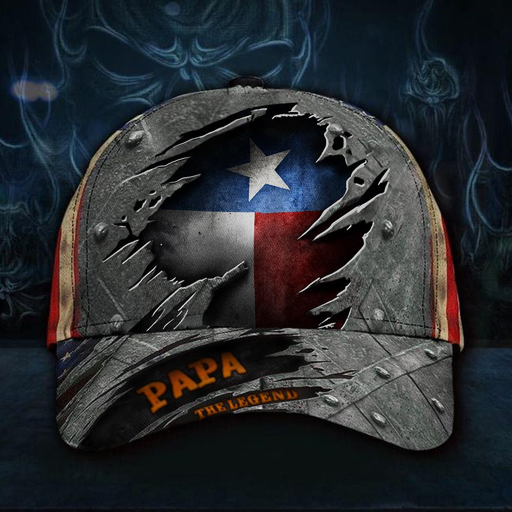 Adeenyc Papa The Legend Texas Hat 3D Print American Flag Cap Fathers Day Hat 2021 Patriotic Classic Cap Trucker Hats Custom Hats Gifts For Men & Women