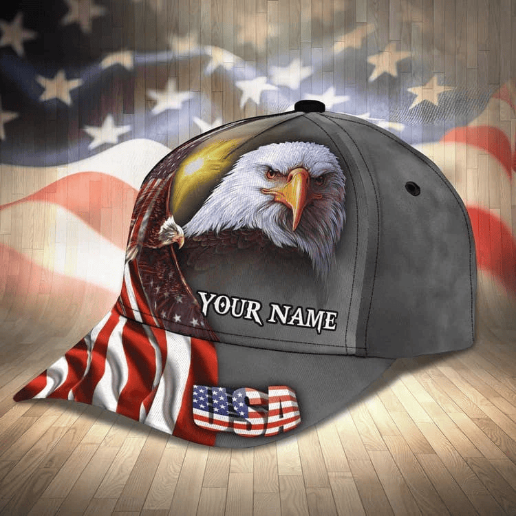 Adeenyc Personalized 4th of July American Flag Eagle 3D Baseball Cap, Eagle Hat for Him Veteran Gift Trucker Hats Custom Hats Gifts For Men & Women