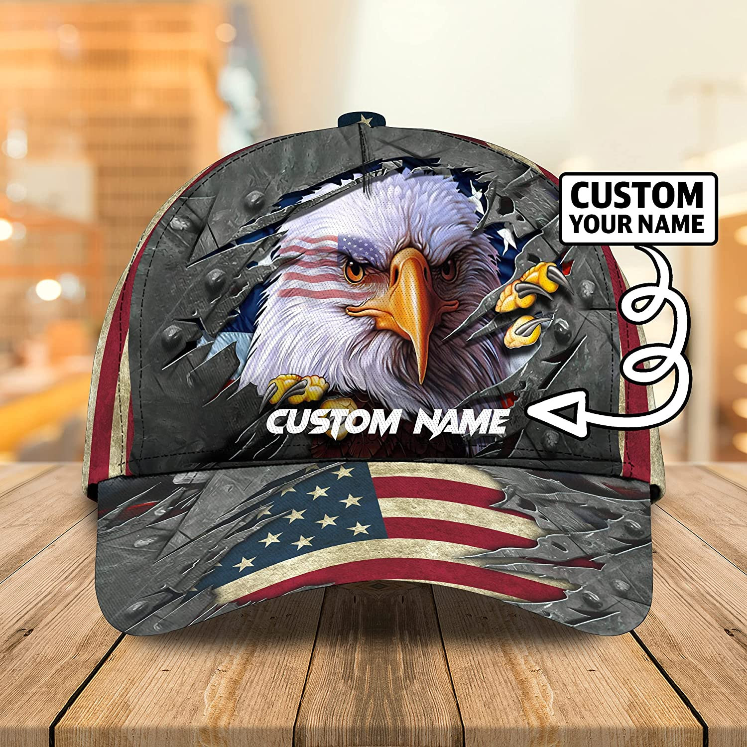 Adeenyc Personalized American Flag Bald Eagle 3D Cap, Custom Patriotic Hat Trucker Hats Custom Hats Gifts For Men & Women