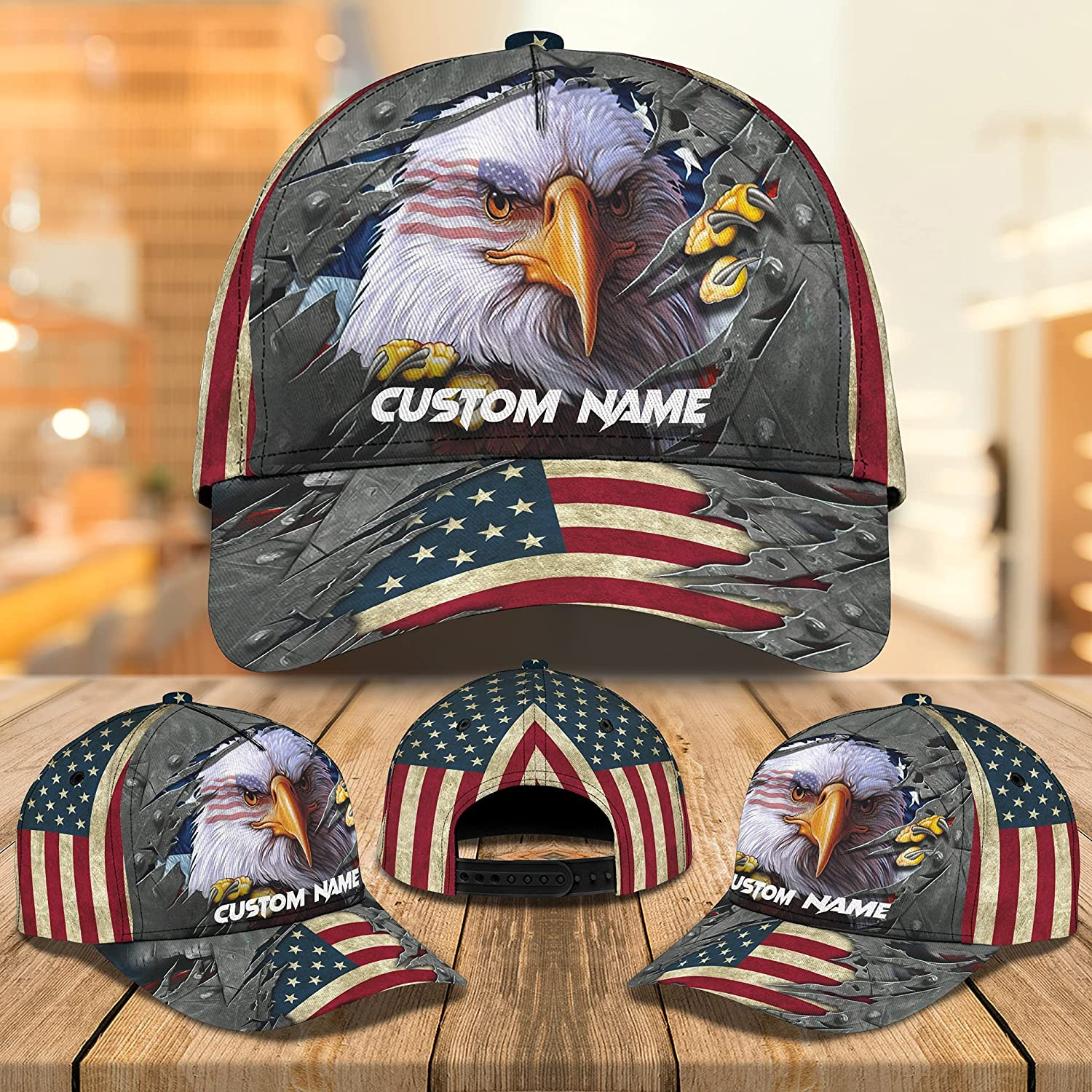 Adeenyc Personalized American Flag Bald Eagle 3D Cap, Custom Patriotic Hat Trucker Hats Custom Hats Gifts For Men & Women