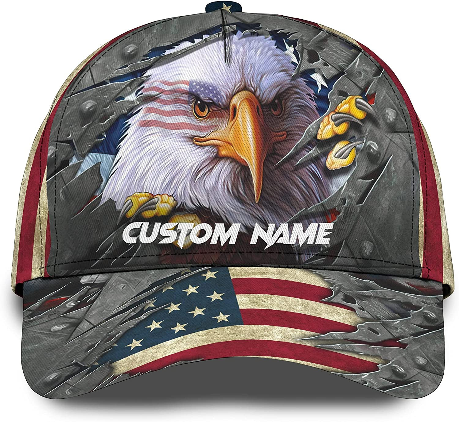 Adeenyc Personalized American Flag Bald Eagle 3D Cap, Custom Patriotic Hat Trucker Hats Custom Hats Gifts For Men & Women