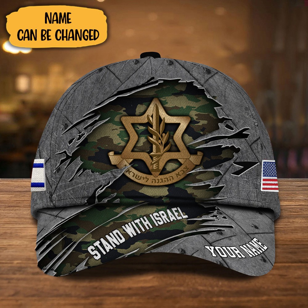 Adeenyc Personalized American Stand With Israel Hat Camo IDF Hat Israeli Gifts Trucker Hats Custom Hats Gifts For Men & Women