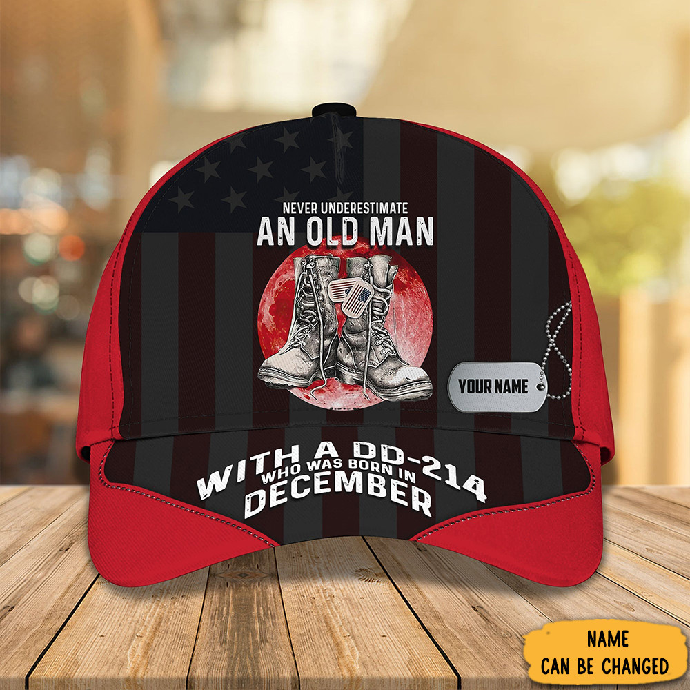 Adeenyc Personalized An Old Man With A DD-214 Who Was Born In December Hat Veteran Father's Day Gifts Trucker Hats Custom Hats Gifts For Men & Women