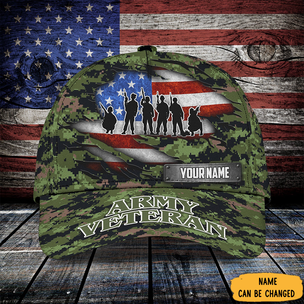 Adeenyc Personalized Army Veteran Camo Hat American Flag Patriotic Gifts For Army Veteran Trucker Hats Custom Hats Gifts For Men & Women