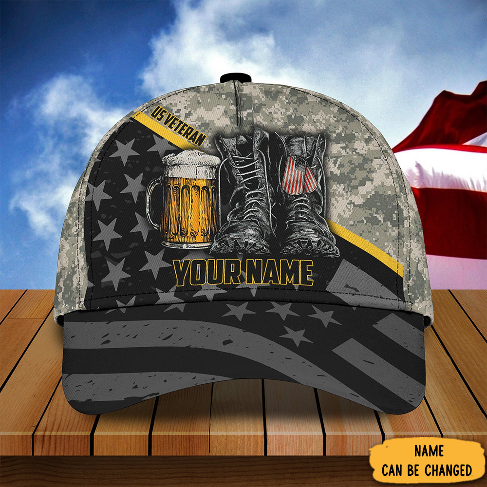 Adeenyc Personalized Beer And Combat Boots Veteran Camo Hat Great Gifts For Veterans Beer Lovers Trucker Hats Custom Hats Gifts For Men & Women