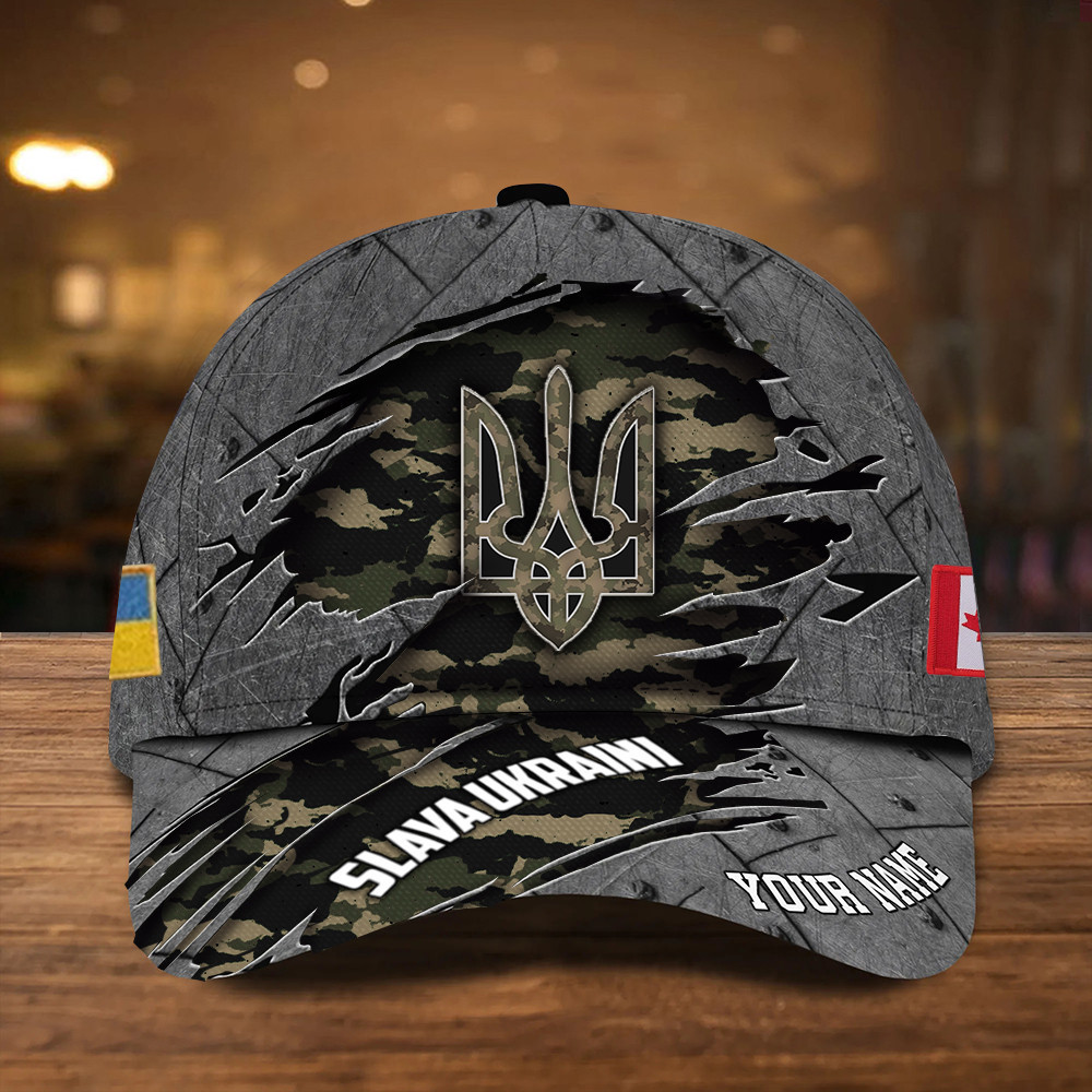 Adeenyc Personalized Canada Slava Ukraini Camo Hat Canadian Stands With Ukraine Merch Trucker Hats Custom Hats Gifts For Men & Women