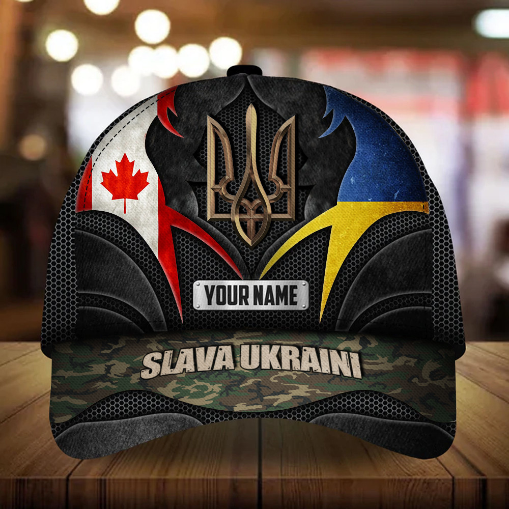 Adeenyc Personalized Canada Stands With Ukraine Hat Slava Ukraini Camo Merch Trucker Hats Custom Hats Gifts For Men & Women