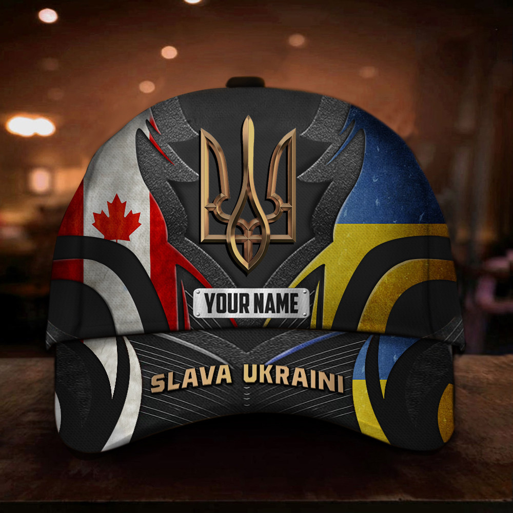 Adeenyc Personalized Canada Stands With Ukraine Hat Slava Ukraini Merch Trucker Hats Custom Hats Gifts For Men & Women