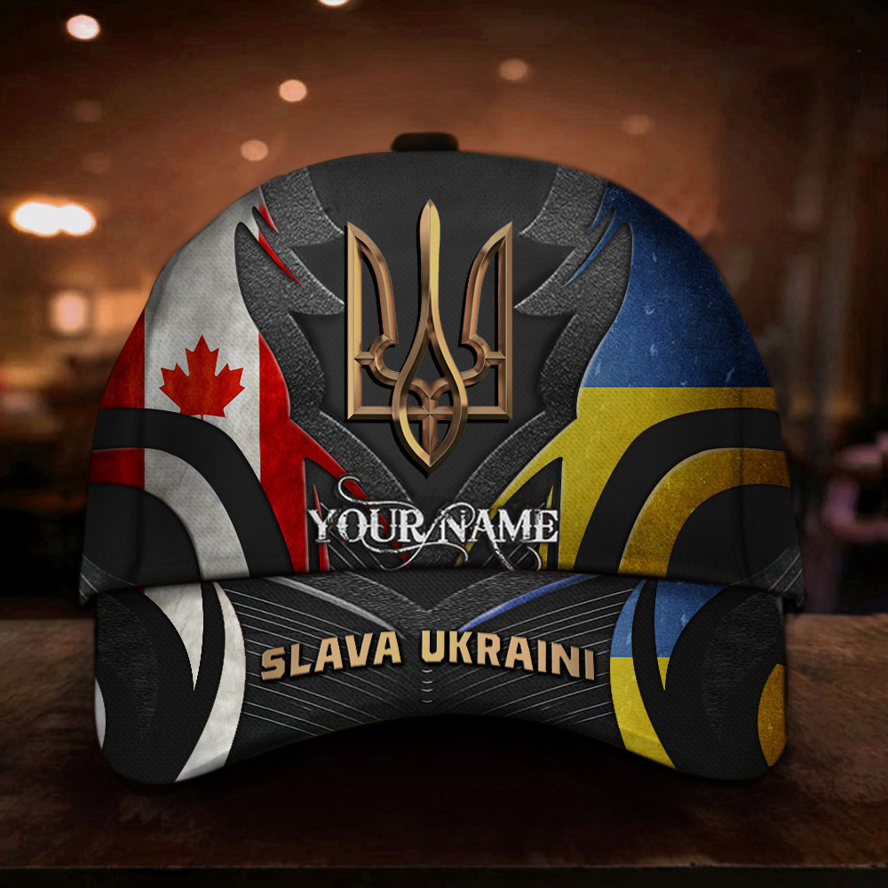 Adeenyc Personalized Canada Stands With Ukraine Hat Slava Ukraini Merch Canadian Gift Trucker Hats Custom Hats Gifts For Men & Women