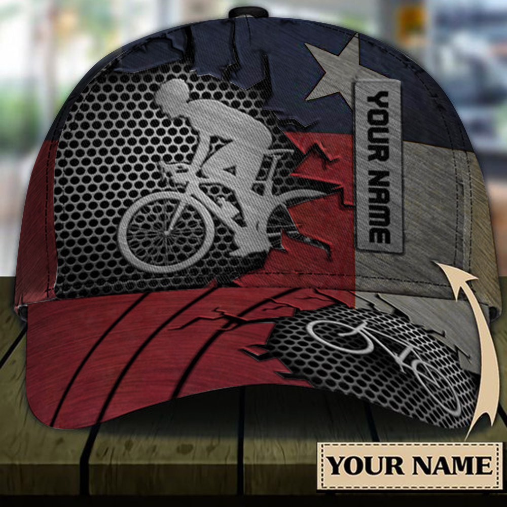 Adeenyc Personalized Cycling Texas Flag Hat Bike Lover Patriotic Hats Mens Trucker Hats Custom Hats Gifts For Men & Women