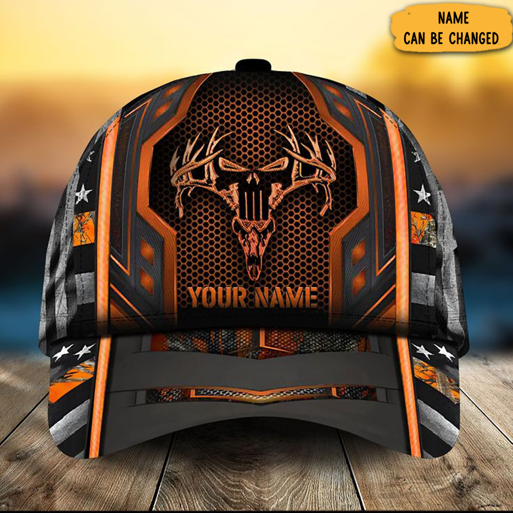Adeenyc Personalized Deer Skull Hunting Hat American Flag Men Hats Gifts For Hunters Trucker Hats Custom Hats Gifts For Men & Women