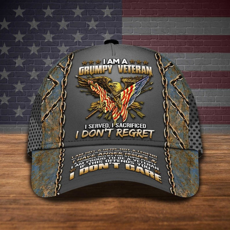 Adeenyc Personalized Eagle I Am A Grumpy Veteran Hat Patriotic Military Veteran Baseball Caps Trucker Hats Custom Hats Gifts For Men & Women