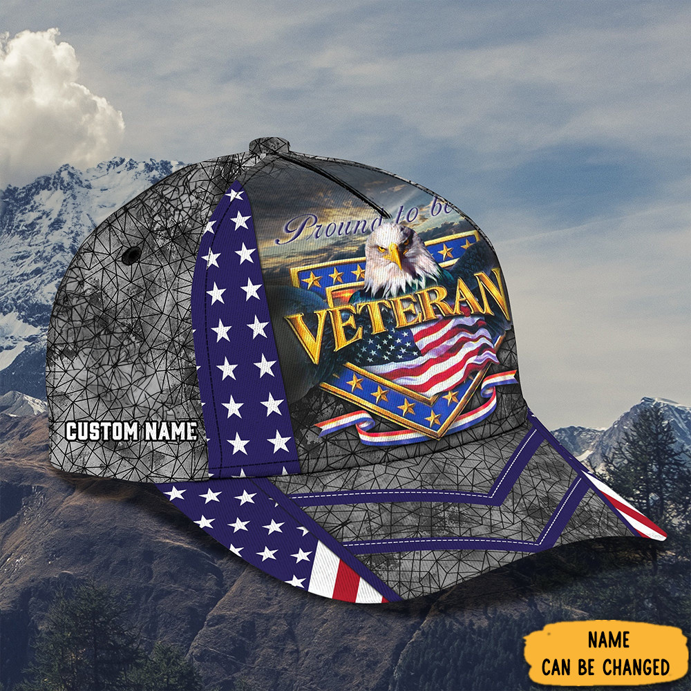 Adeenyc Personalized Eagle Proud To Be A Veteran Hat Patriotic Good Veterans Day Gifts Trucker Hats Custom Hats Gifts For Men & Women