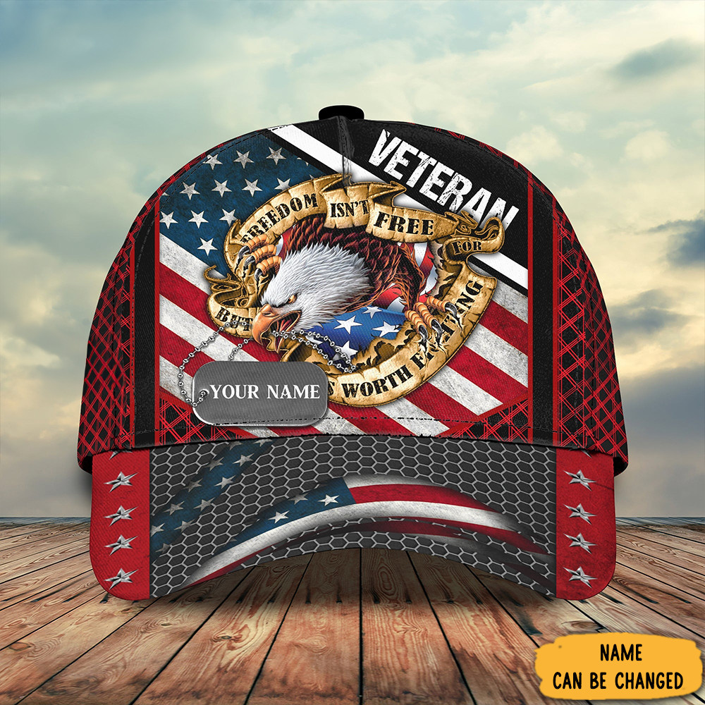 Adeenyc Personalized Eagle Veteran Freedom Isn't Free Hat Honor Veteran Appreciation Gifts Trucker Hats Custom Hats Gifts For Men & Women