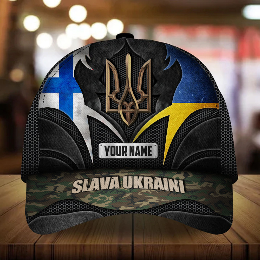 Adeenyc Personalized Finland Stands With Ukraine Hat Slava Ukraini Camo Merch Trucker Hats Custom Hats Gifts For Men & Women