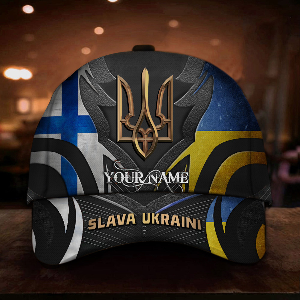 Adeenyc Personalized Finland Stands With Ukraine Hat Slava Ukraini Merch Finnish Gift Trucker Hats Custom Hats Gifts For Men & Women