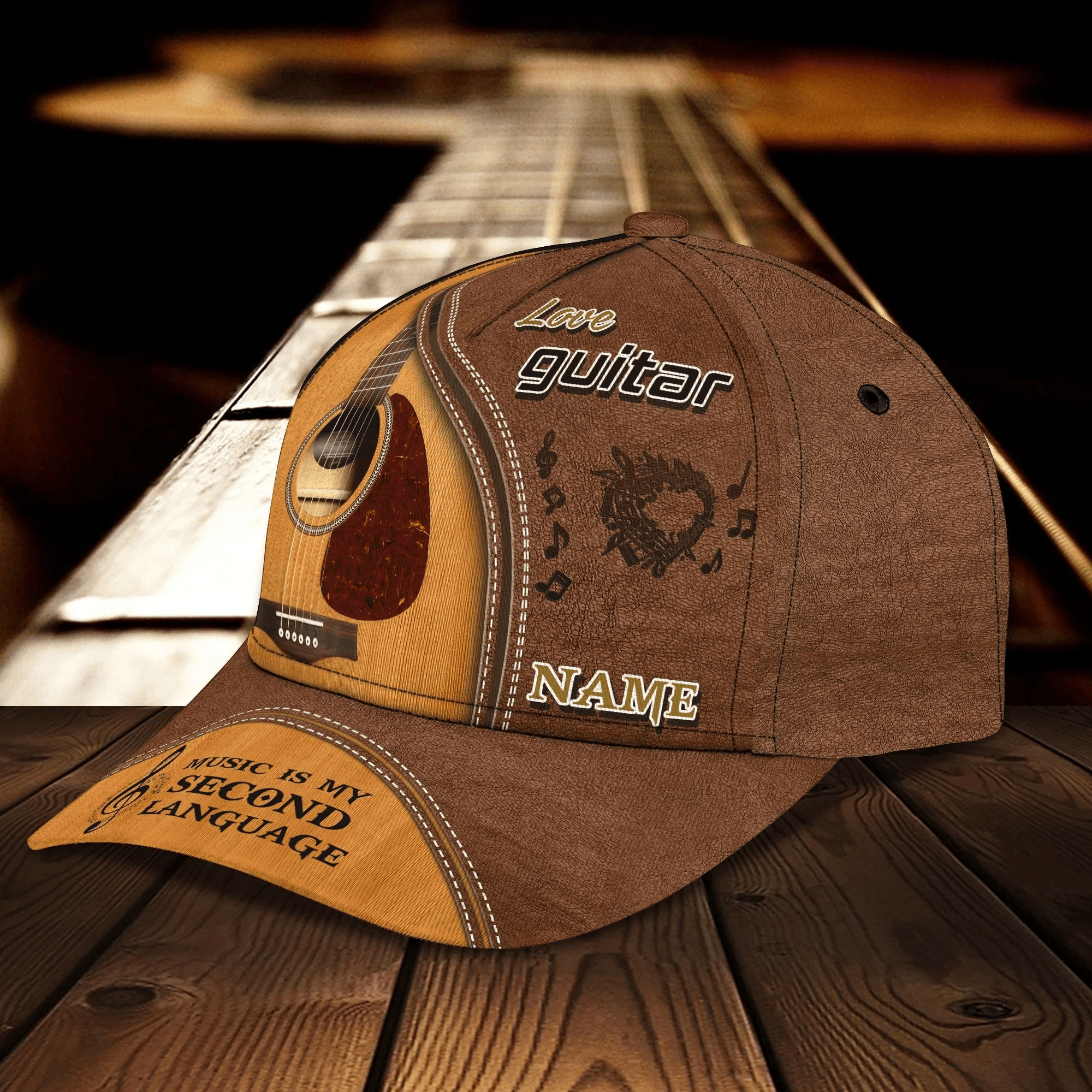 Adeenyc Personalized Guitar 3D Full Print Cap Hat For Musican, Guitarist, Music Is My Second Language, Music Lover Gift Trucker Hats Custom Hats Gifts For Men & Women