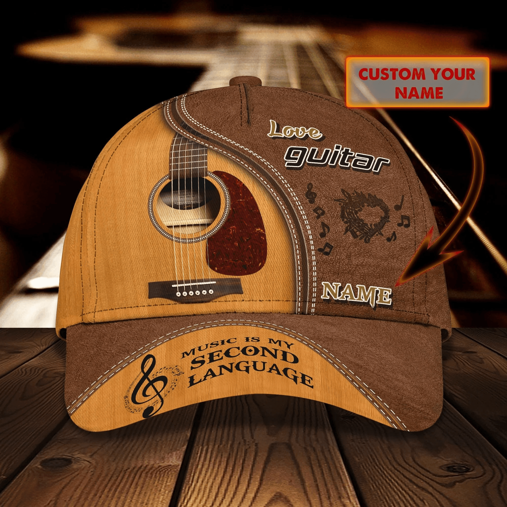 Adeenyc Personalized Guitar 3D Full Print Cap Hat For Musican, Guitarist, Music Is My Second Language, Music Lover Gift Trucker Hats Custom Hats Gifts For Men & Women