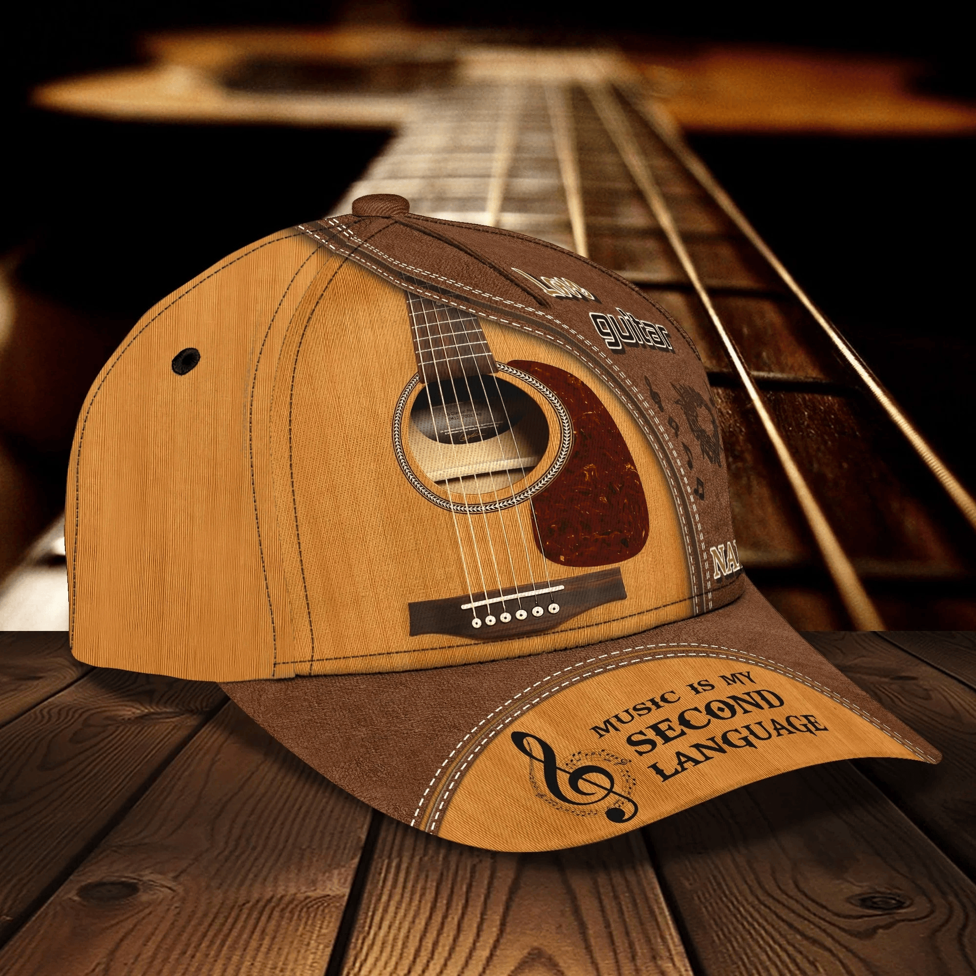 Adeenyc Personalized Guitar 3D Full Print Cap Hat For Musican, Guitarist, Music Is My Second Language, Music Lover Gift Trucker Hats Custom Hats Gifts For Men & Women
