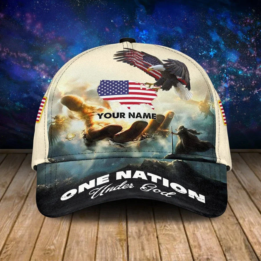 Adeenyc Personalized Jesus Cap, One Nation under God Veteran 3D Baseball Cap, 4th of July Veteran Hat for Him Trucker Hats Custom Hats Gifts For Men & Women