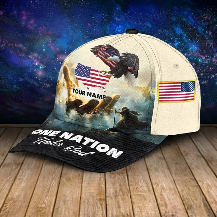 Adeenyc Personalized Jesus Cap, One Nation under God Veteran 3D Baseball Cap, 4th of July Veteran Hat for Him Trucker Hats Custom Hats Gifts For Men & Women