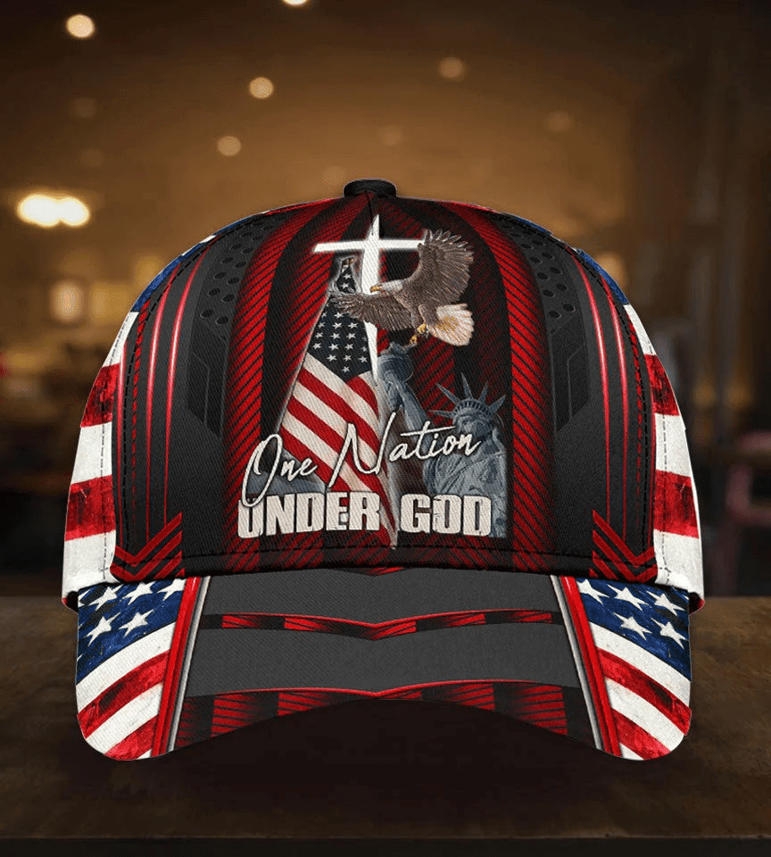 Adeenyc Personalized Jesus Cap, One Nation under God Veteran 3D Baseball Cap, 4th of July Veteran Hat for Him Trucker Hats Custom Hats Gifts For Men & Women
