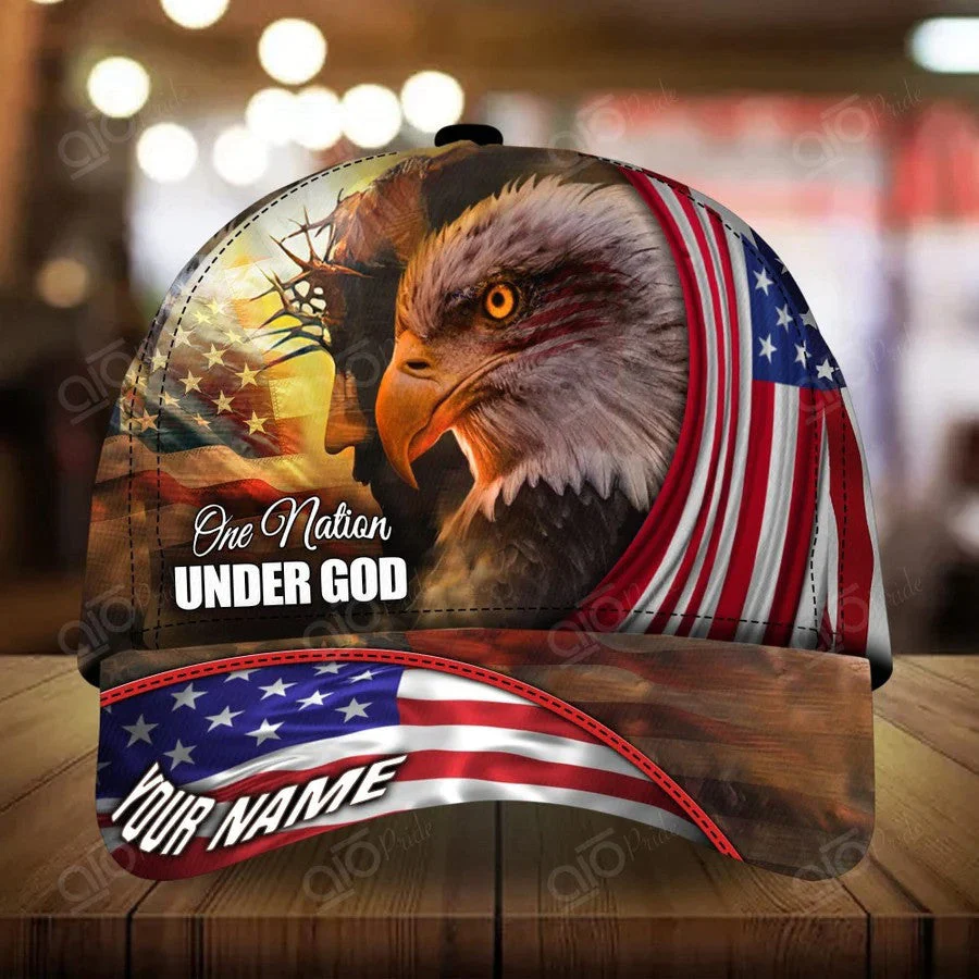 Adeenyc Personalized Jesus Cap, One Nation under God Veteran 3D Baseball Cap, 4th of July Veteran Hat for Him Trucker Hats Custom Hats Gifts For Men & Women