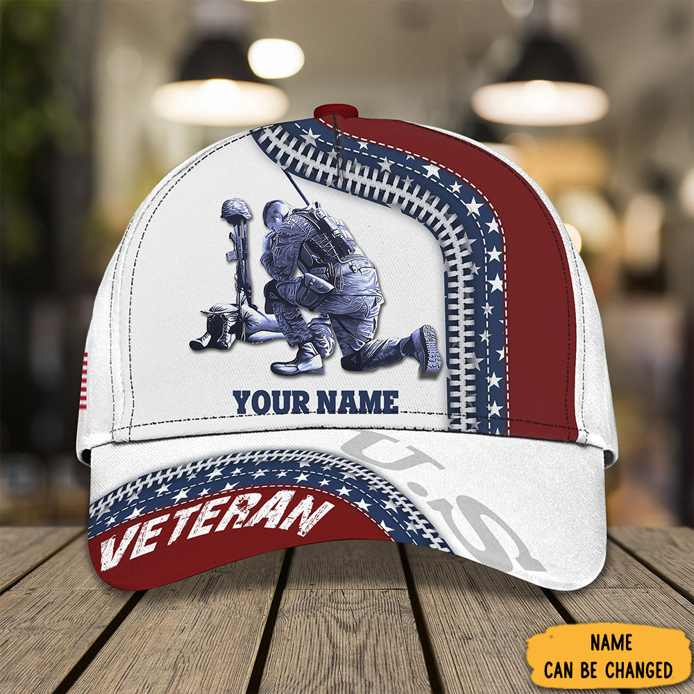 Adeenyc Personalized Kneel Soldier Veteran Hat Patriotic Gifts To Honor Veterans Day Trucker Hats Custom Hats Gifts For Men & Women