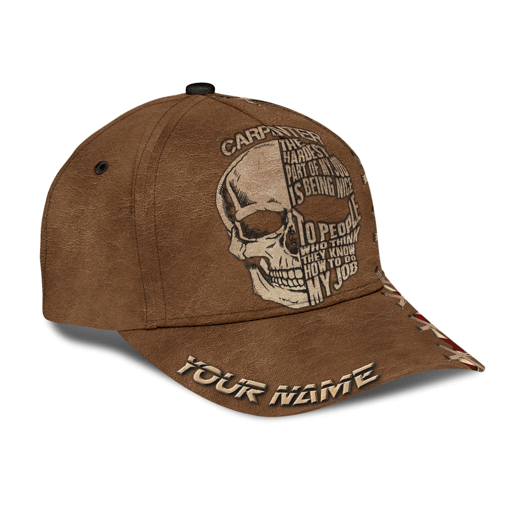 Adeenyc Personalized Name Carpenter Classic Cap Skull Brown Pattern Trucker Hats Custom Hats Gifts For Men & Women