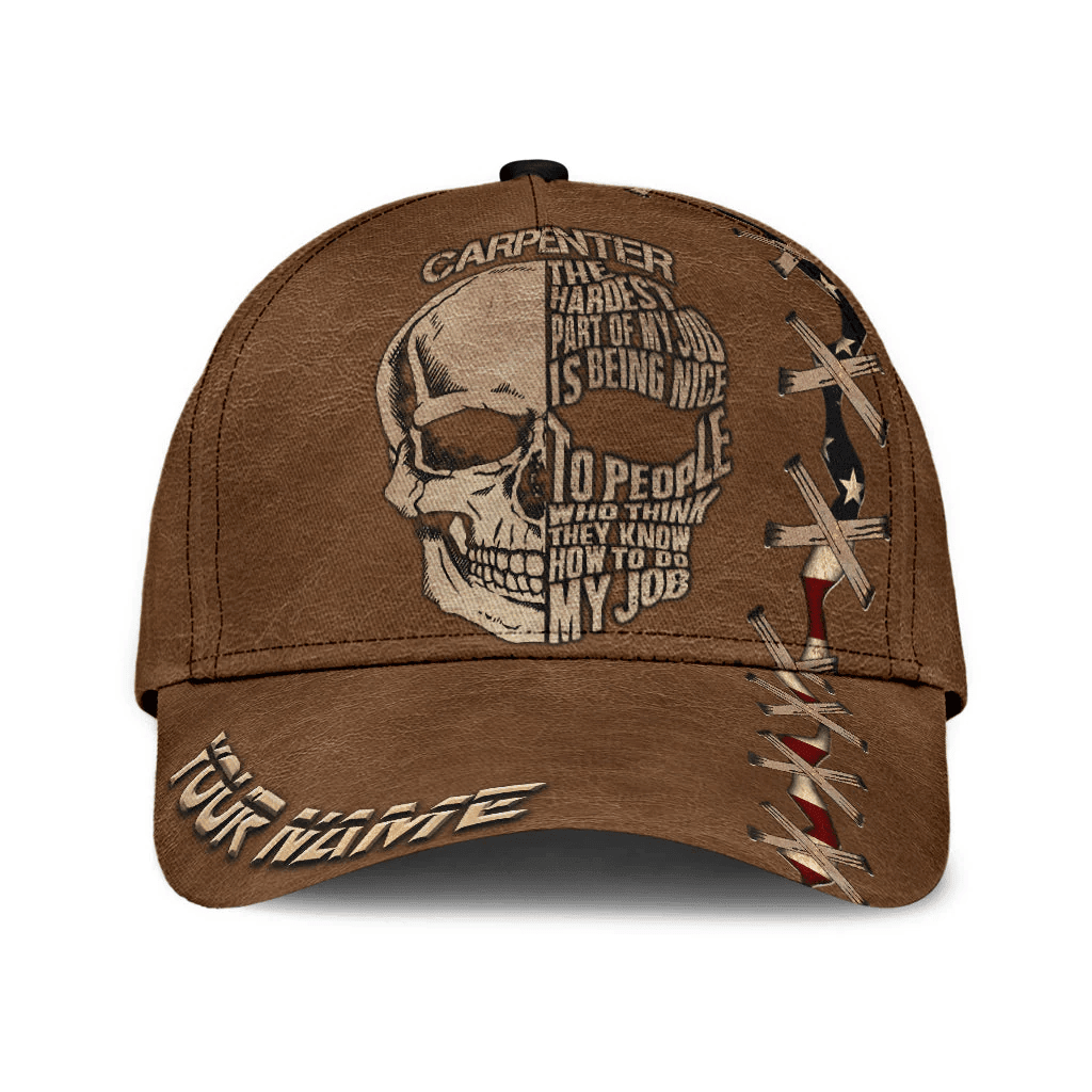 Adeenyc Personalized Name Carpenter Classic Cap Skull Brown Pattern Trucker Hats Custom Hats Gifts For Men & Women