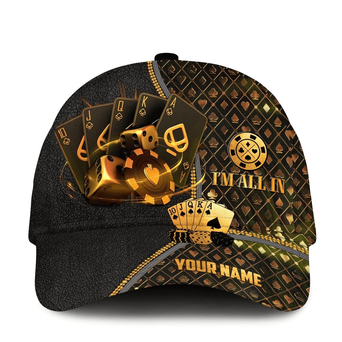 Adeenyc Personalized Name Leather Poker Classic Cap, Funny Cap I'm All In Poker, Cap Hat for Men Love Poker Trucker Hats Custom Hats Gifts For Men & Women