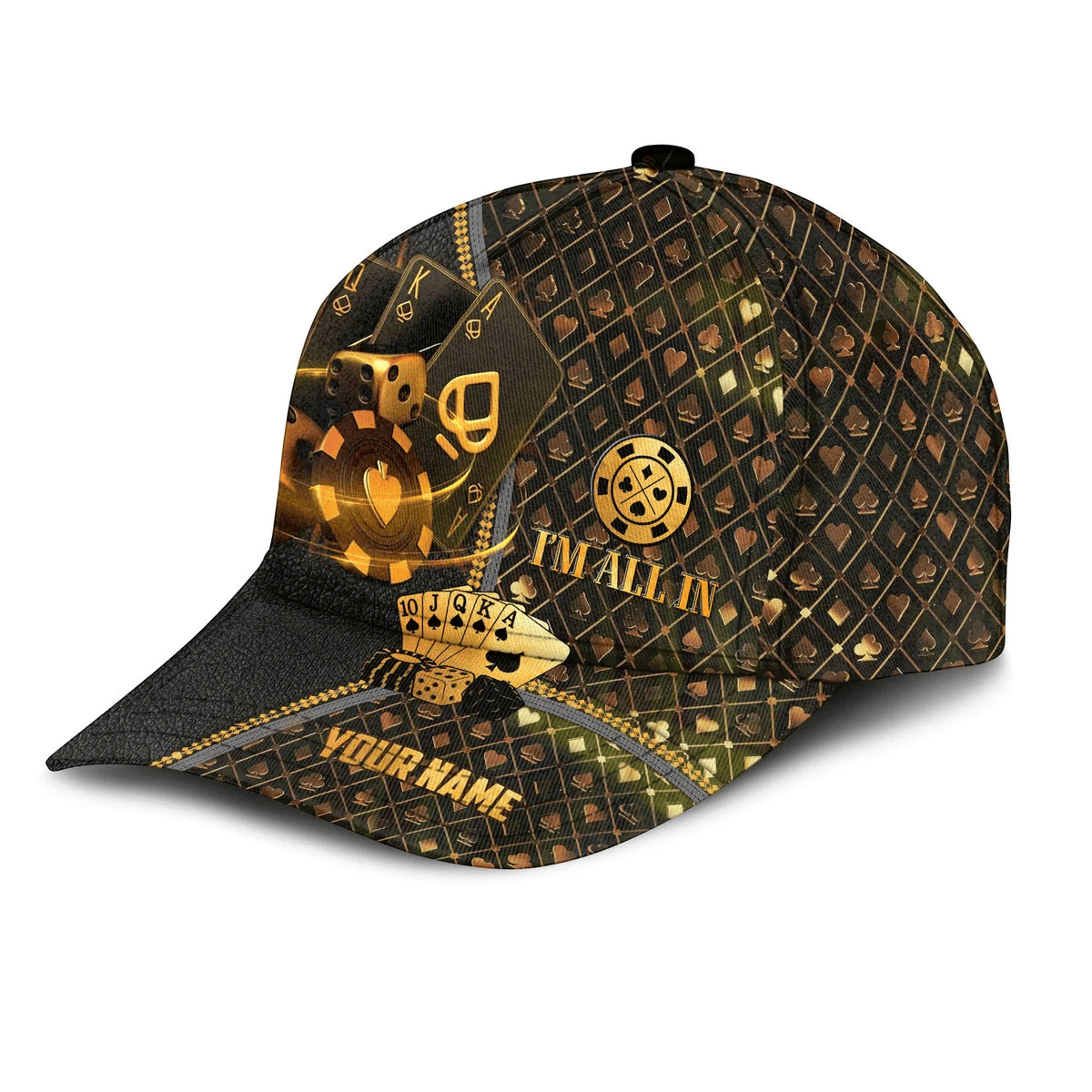 Adeenyc Personalized Name Leather Poker Classic Cap, Funny Cap I'm All In Poker, Cap Hat for Men Love Poker Trucker Hats Custom Hats Gifts For Men & Women