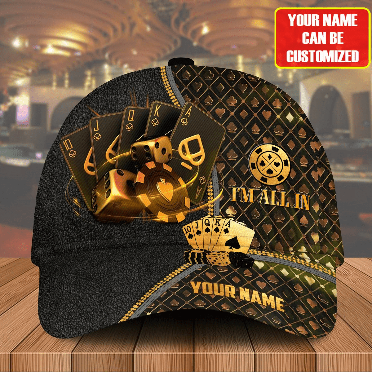 Adeenyc Personalized Name Leather Poker Classic Cap, Funny Cap I'm All In Poker, Cap Hat for Men Love Poker Trucker Hats Custom Hats Gifts For Men & Women