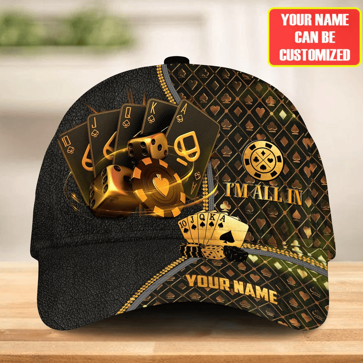 Adeenyc Personalized Name Leather Poker Classic Cap, Funny Cap I'm All In Poker, Cap Hat for Men Love Poker Trucker Hats Custom Hats Gifts For Men & Women