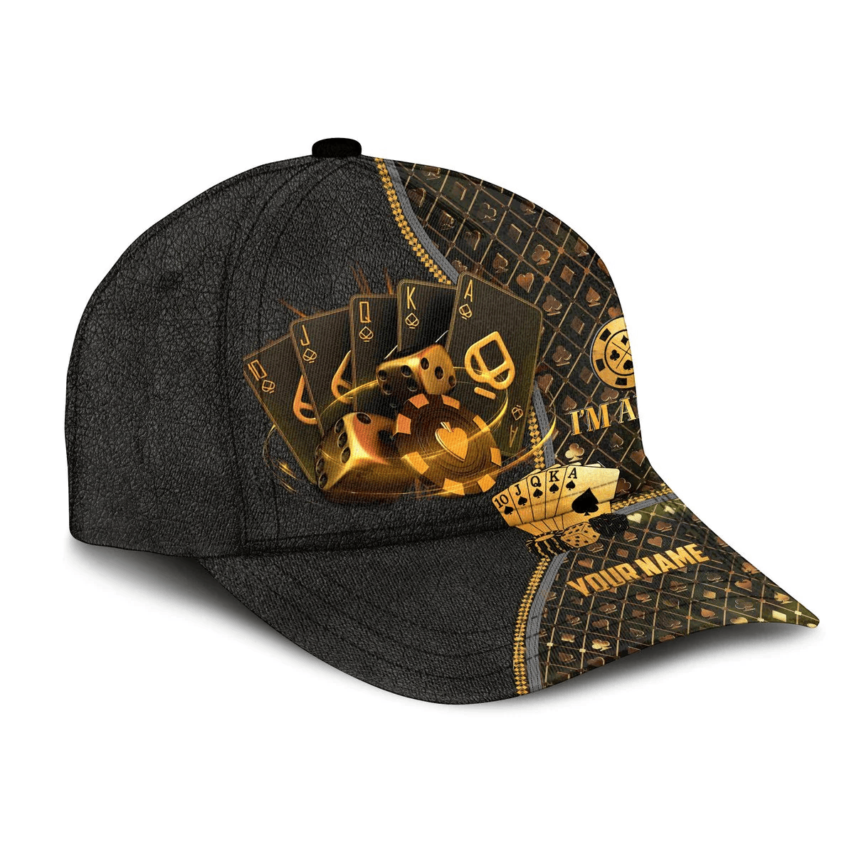 Adeenyc Personalized Name Leather Poker Classic Cap, Funny Cap I'm All In Poker, Cap Hat for Men Love Poker Trucker Hats Custom Hats Gifts For Men & Women
