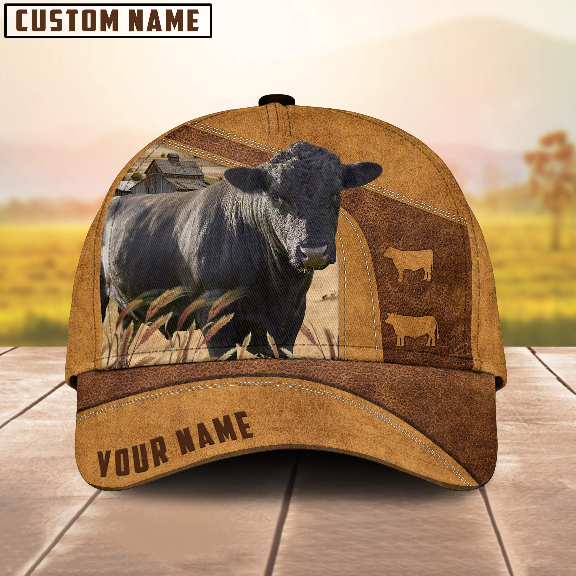Adeenyc Personalized Name Lowline Angus Cale 3D Cap 3D All Over Print Baseball Cap, Cap For Farm Lovers, Animal Cap, Leather Pattern Cap Trucker Hats Custom Hats Gifts For Men & Women