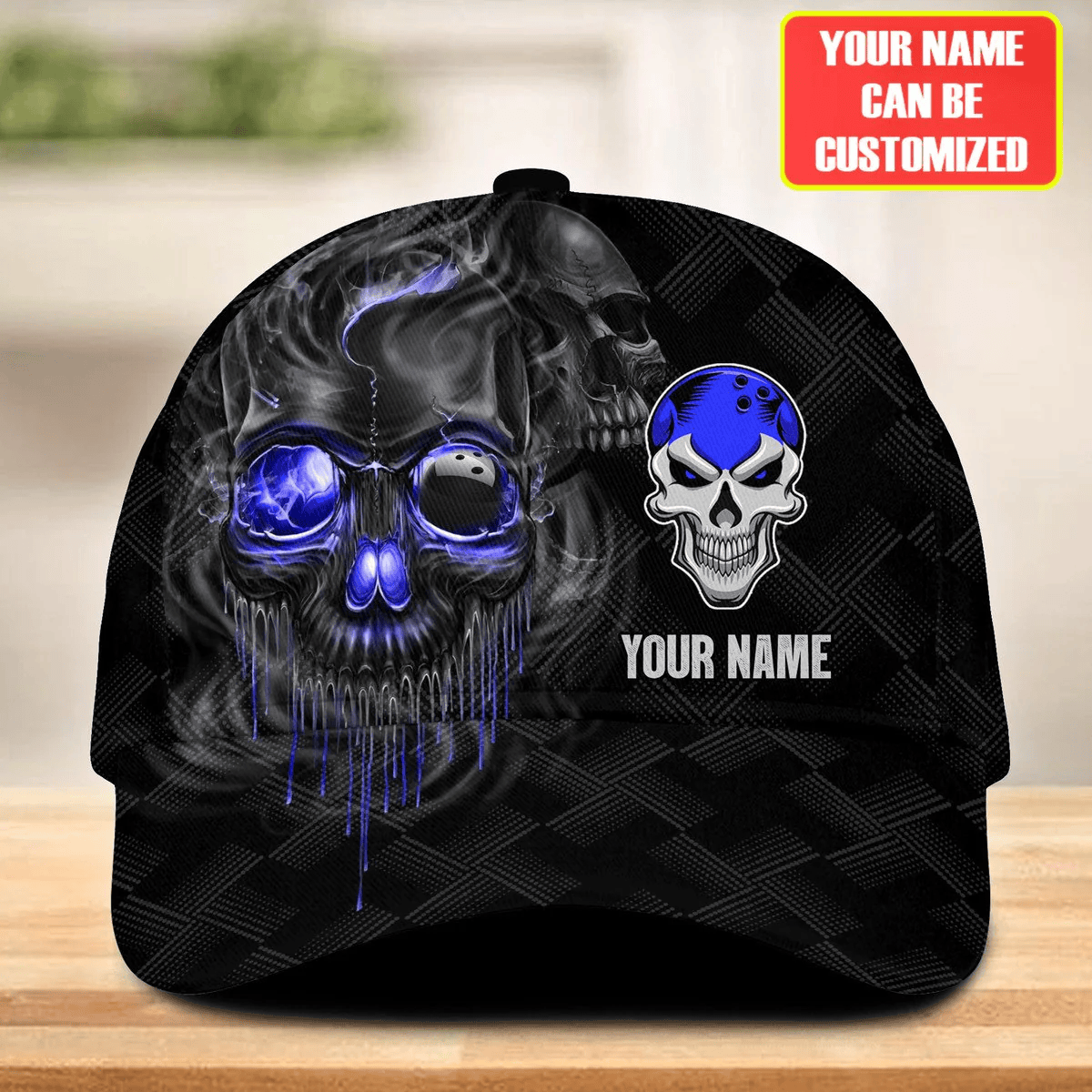 Adeenyc Personalized Name Multi Color Skull Bowling Classic Cap, Skull Smoke Bowling Cap for Bowler, Gift for Bowling Lover Trucker Hats Custom Hats Gifts For Men & Women