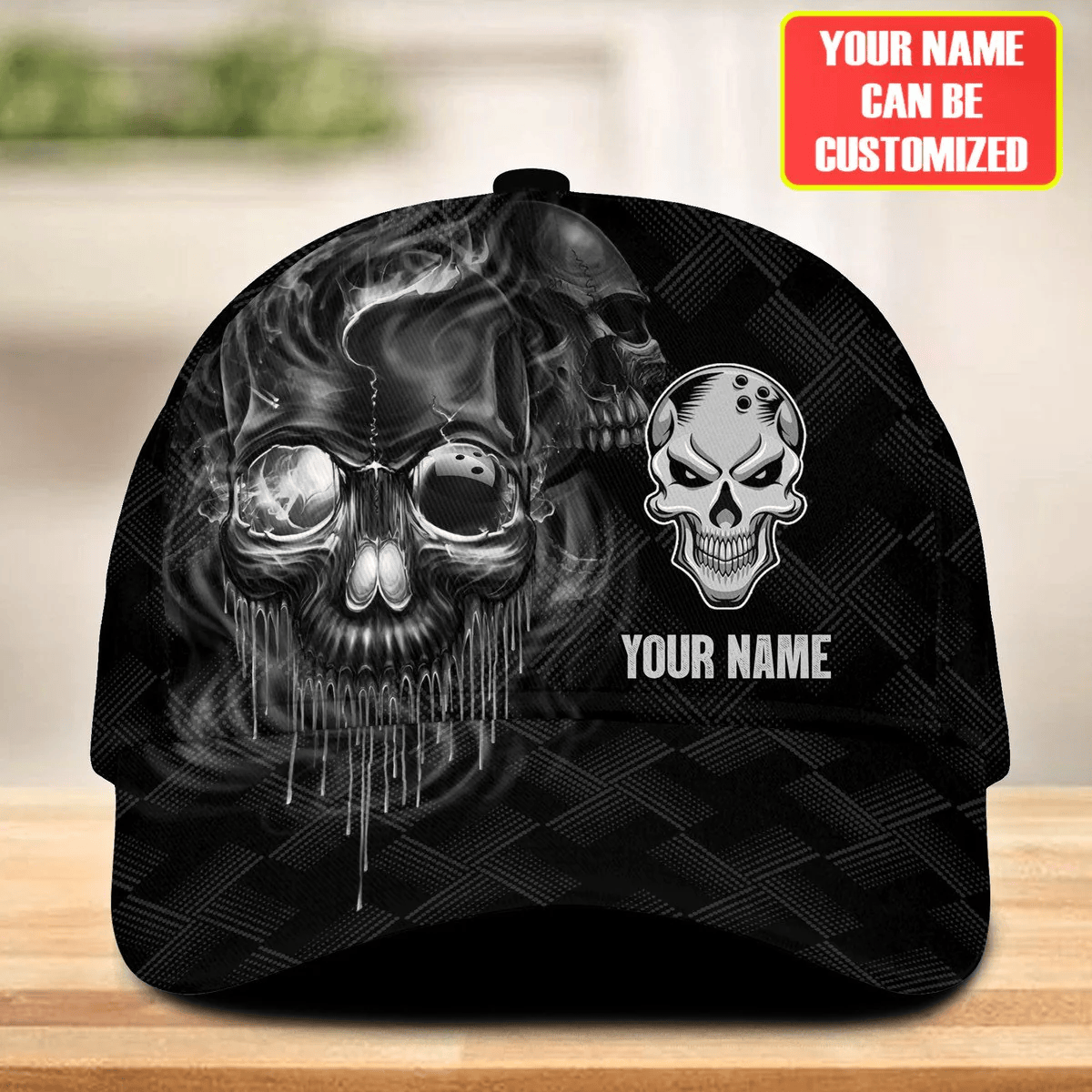Adeenyc Personalized Name Multi Color Skull Bowling Classic Cap, Skull Smoke Bowling Cap for Bowler, Gift for Bowling Lover Trucker Hats Custom Hats Gifts For Men & Women