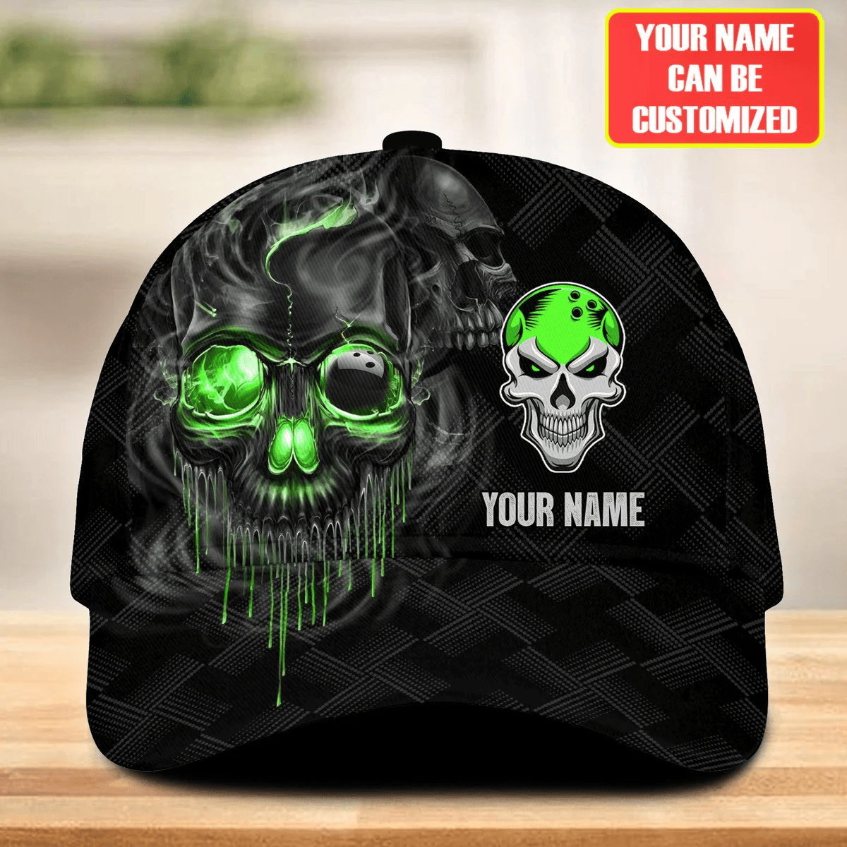 Adeenyc Personalized Name Multi Color Skull Bowling Classic Cap, Skull Smoke Bowling Cap for Bowler, Gift for Bowling Lover Trucker Hats Custom Hats Gifts For Men & Women