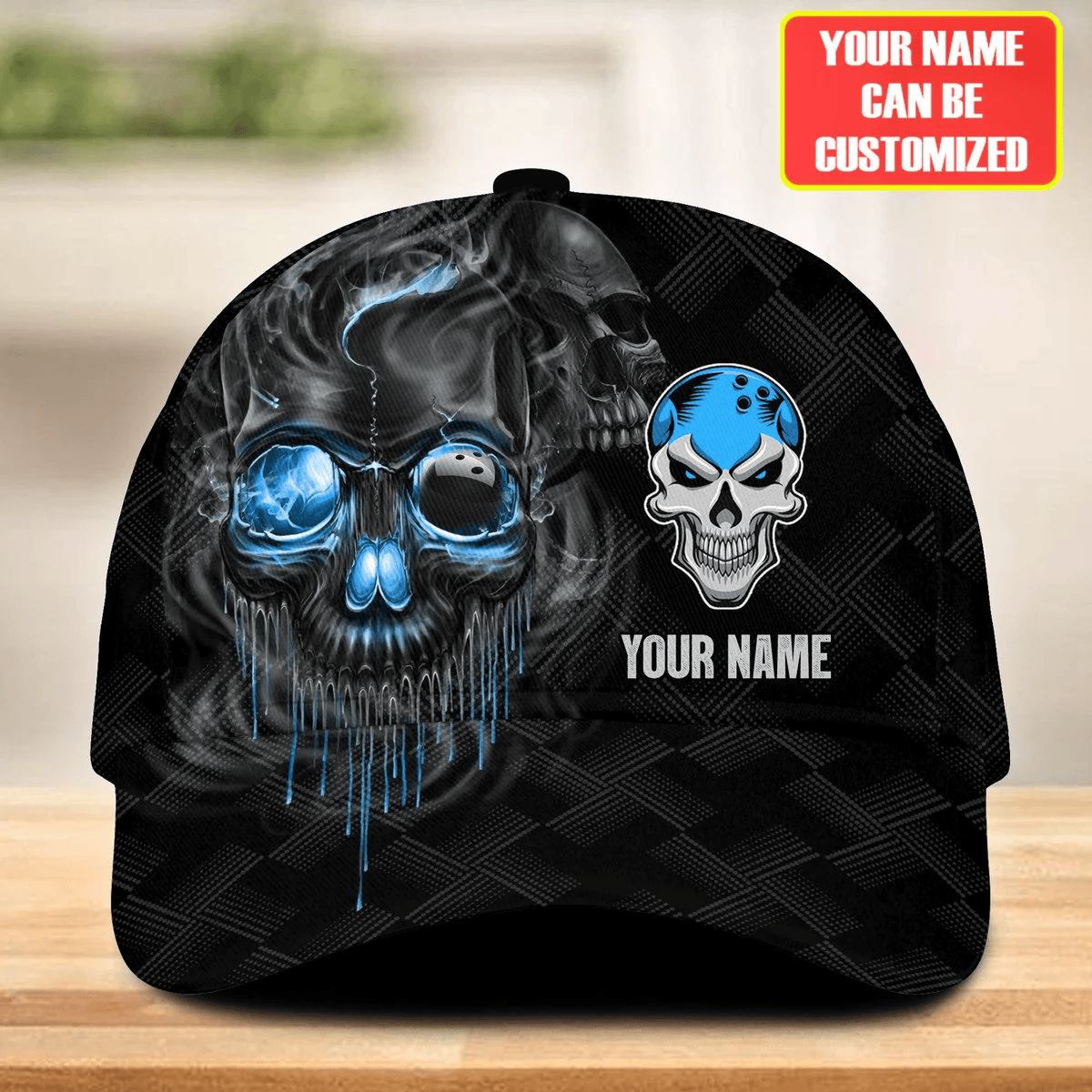 Adeenyc Personalized Name Multi Color Skull Bowling Classic Cap, Skull Smoke Bowling Cap for Bowler, Gift for Bowling Lover Trucker Hats Custom Hats Gifts For Men & Women