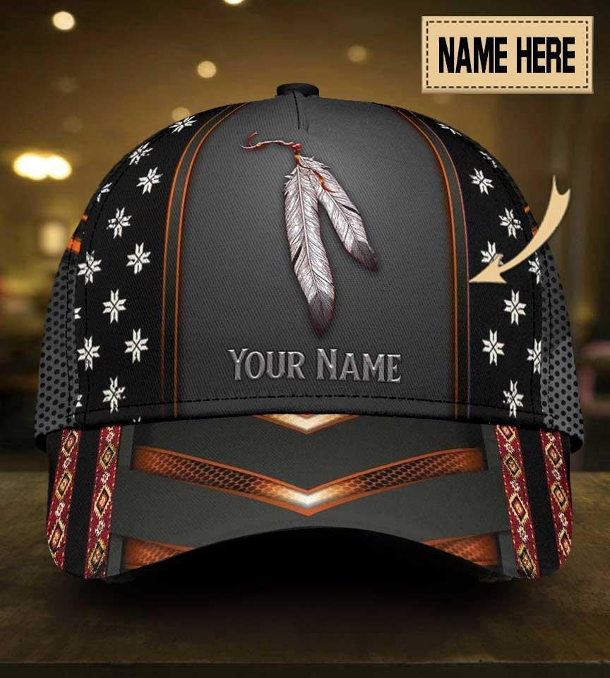 Adeenyc Personalized Name Native American All Over Print Classic Cap Trucker Hats Custom Hats Gifts For Men & Women
