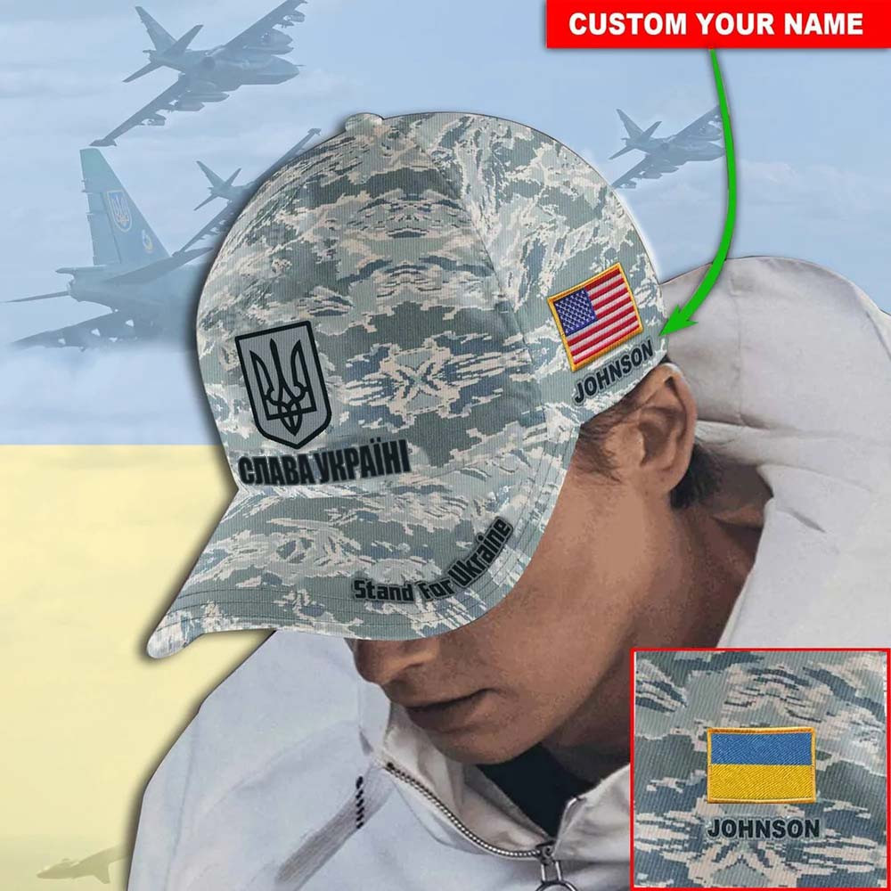 Adeenyc Personalized Name USA Stands For Ukraine Slava Ukraini Camo Hoodie Pray For Ukraine Merch Trucker Hats Custom Hats Gifts For Men & Women