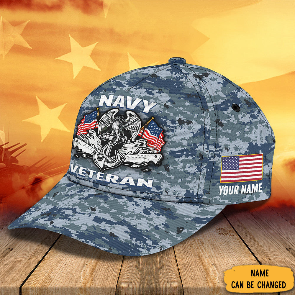 Adeenyc Personalized Navy Veteran Camo Hat USA Flag Patriotic US Navy Veteran Ball Cap Merch Trucker Hats Custom Hats Gifts For Men & Women