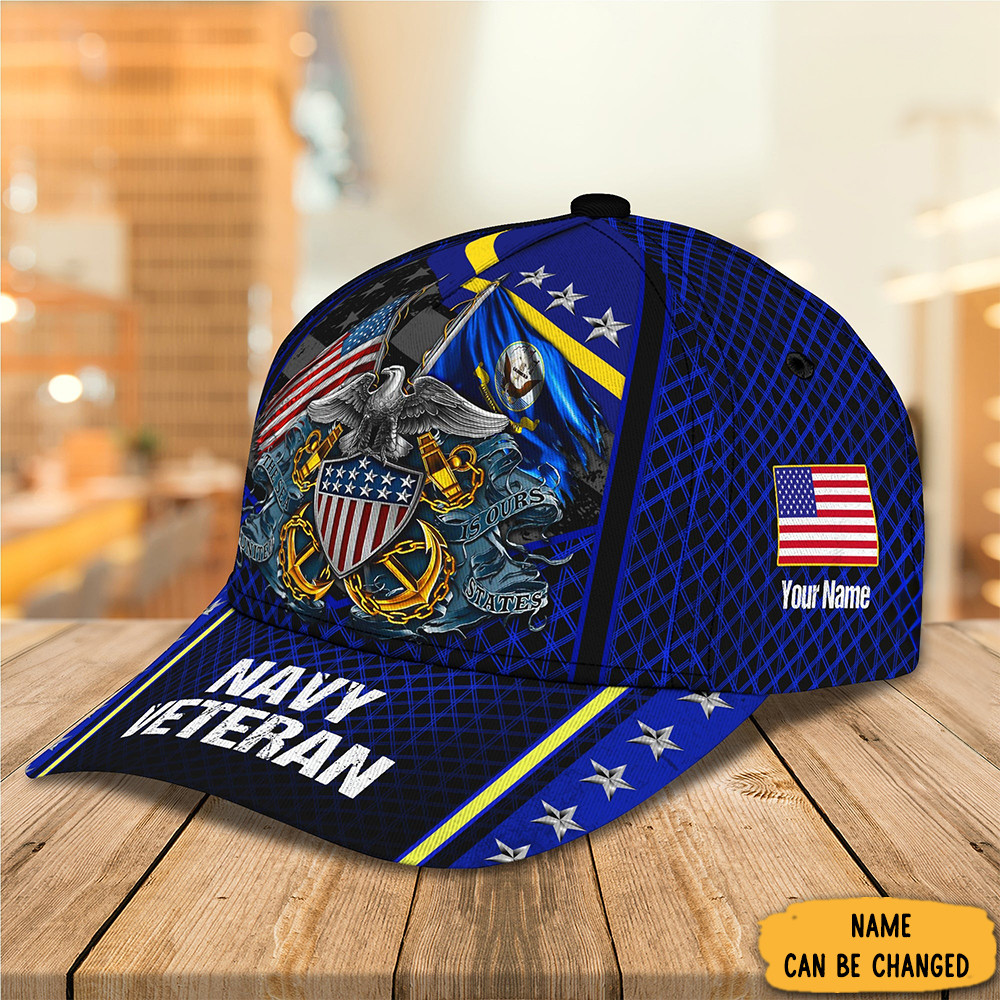 Adeenyc Personalized Navy Veteran Hat American Flag Patriotic Best Unique Gifts For Navy Vets Trucker Hats Custom Hats Gifts For Men & Women