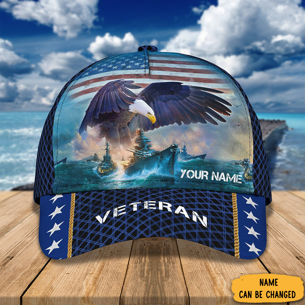 Adeenyc Personalized Navy Veteran Hat Patriotic Eagle US Navy Hat Veteran Day Gifts Trucker Hats Custom Hats Gifts For Men & Women